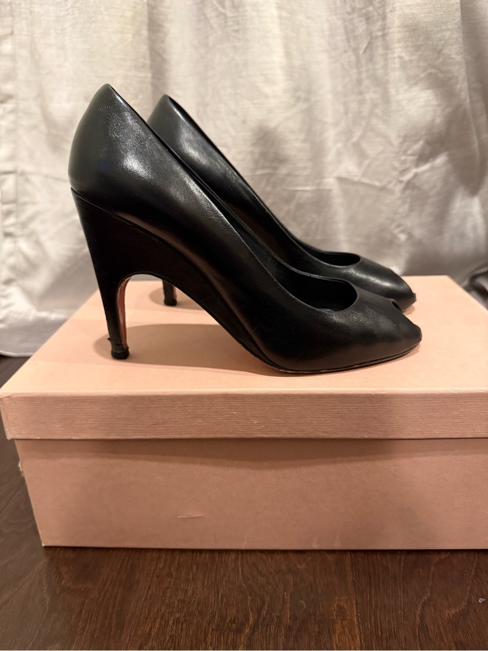 Miu Miu Black Leather Pointed-Toe High Heels